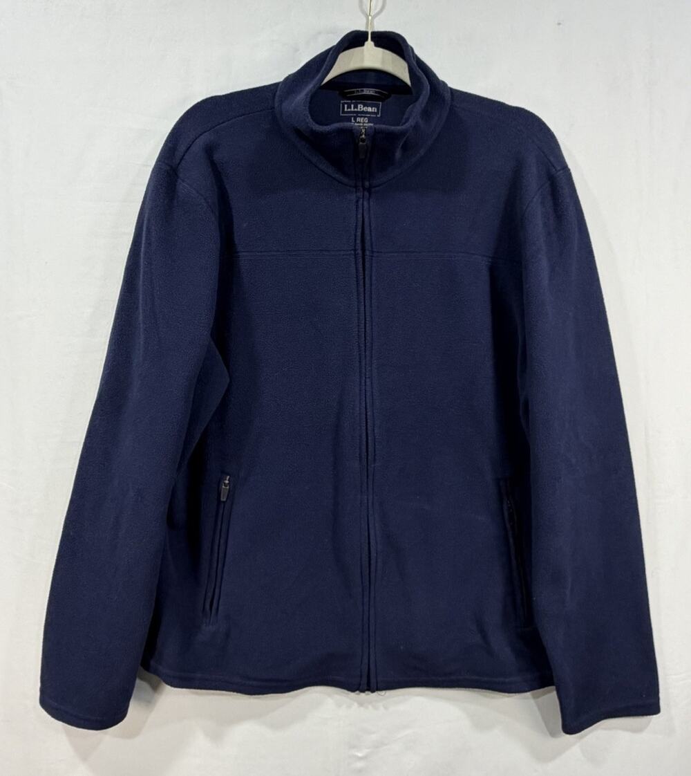 LL Bean Mens Large L Reg Fleece Full Zip Jacket Blue Mock Polartec
